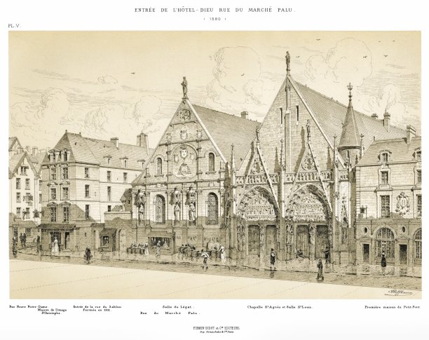 1590年Marché-Palu街Hôtel-Dieu入口。1875年的巴黎图片下载