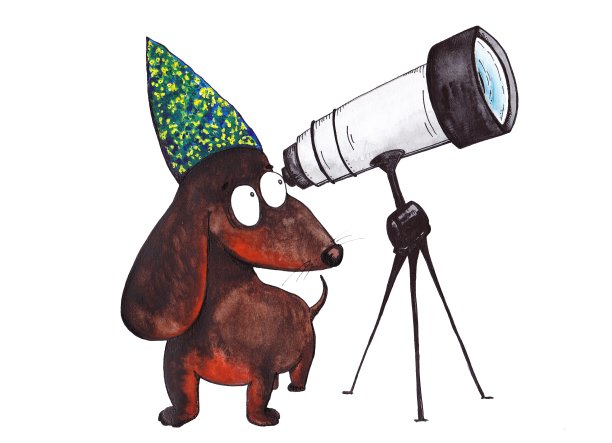 腊肠犬用望远镜看星星图片下载