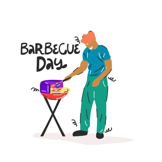 手绘矢量插图的卡通男子油炸烧烤。图片下载