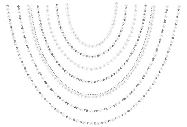 一套挂串的白色和黑色珍珠孤立在白色的背景。用于装饰的矢量元素。素材图片