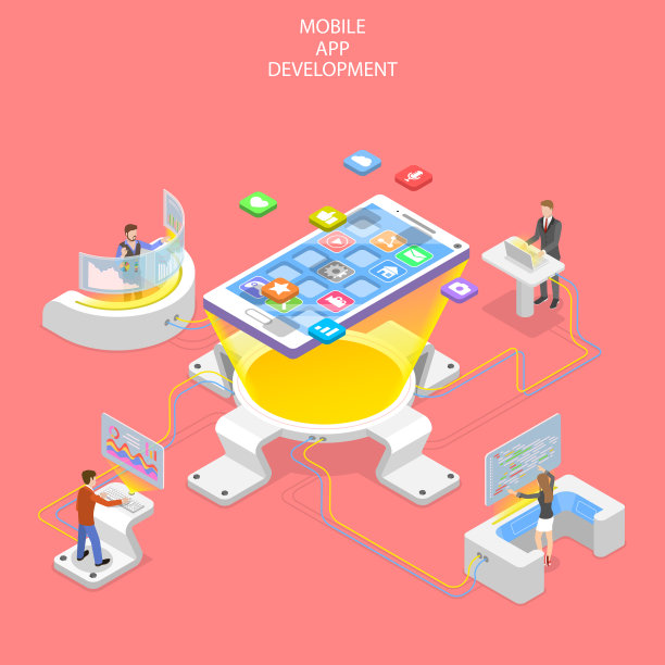 平面等距矢量概念手机应用开发、编程。图片下载