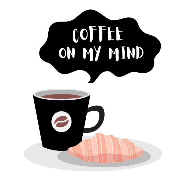 咖啡在我的脑海里。一杯咖啡和羊角面包图片下载