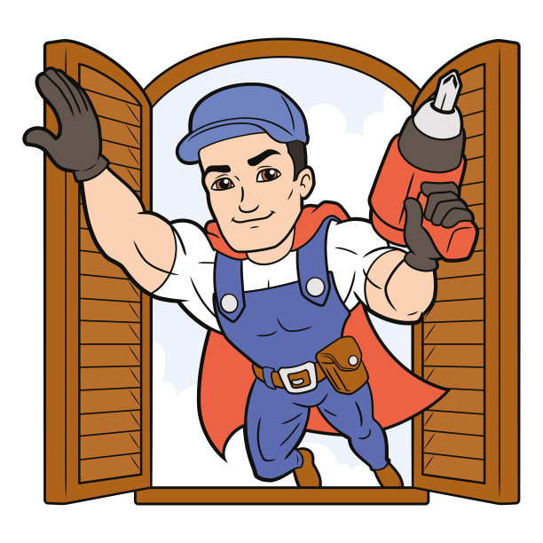 超级英雄工人飞向窗户图片下载