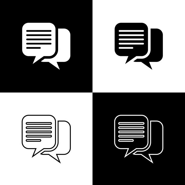 设置聊天图标隔离在黑色和白色背景。演讲泡沫的象征。线条，轮廓和线性图标。矢量图图片下载