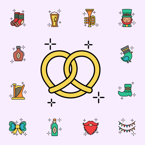 椒盐卷饼图标。圣帕特里克节图标普遍设置为网络和移动图片下载