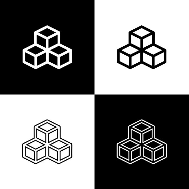 设置等距立方体图标孤立的黑色和白色背景。几何立方体固体图标。3 d广场的迹象。盒子的象征。线条，轮廓和线性图标。矢量图图片下载