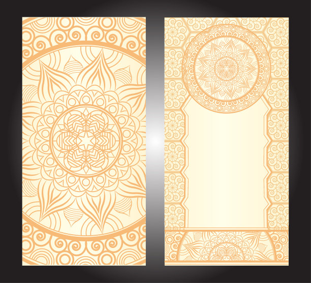 邀请卡复古设计与曼荼罗图案在紫色的背景矢量图片下载