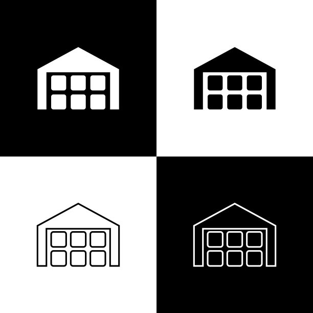 将仓库图标隔离在黑白背景上。线条，轮廓和线性图标。矢量图图片下载