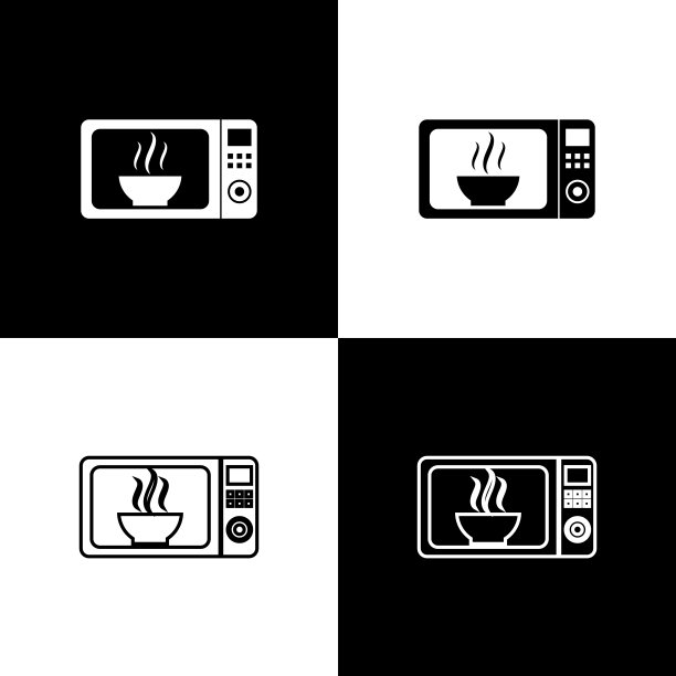设置微波炉图标孤立的黑色和白色背景。家用电器图标。线条，轮廓和线性图标。矢量图图片下载