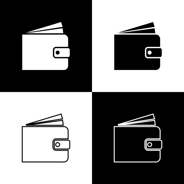 设置钱包图标孤立的黑色和白色背景。线条，轮廓和线性图标。矢量图图片下载