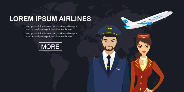 飞机起飞了，有男飞行员和女空乘人员，还有空乘人员图片下载