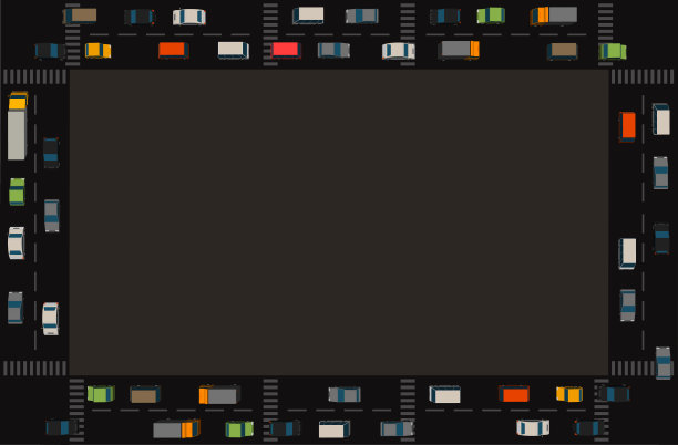 汽车交通框架。复制空间的文本位置。交通道路的背景。街道和汽车的俯视图。矢量插图。图片下载