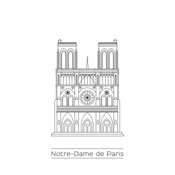 巴黎圣母院的线条画图片下载