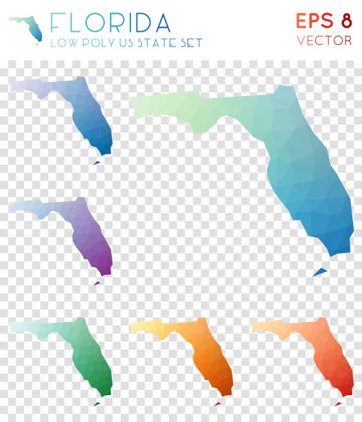佛罗里达几何多边形地图，马赛克风格的美国州收藏。图片下载