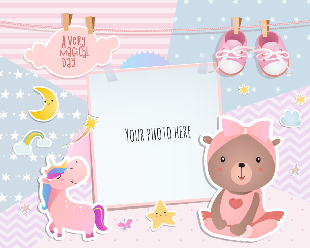 女婴淋浴卡。泰迪熊。入住卡，有拍照的地方。图片下载