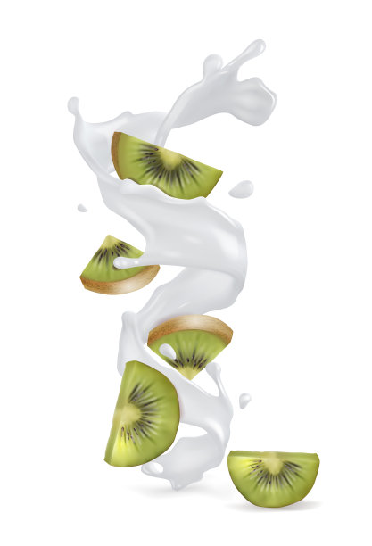 猕猴桃加酸奶或牛奶。矢量现实插图在白色背景。图片下载