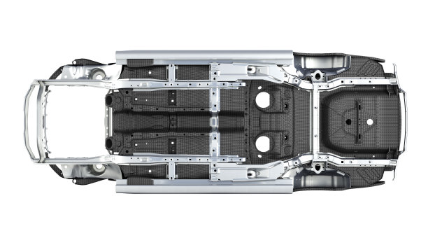 碳车身汽车与金属元素底部视图孤立的白色背景3d插图没有阴影图片下载