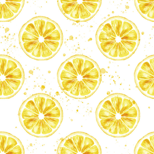 水彩无缝模式与柠檬片和滴素材图片