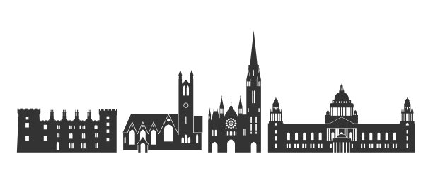 爱尔兰。孤立的爱尔兰建筑在白色的背景图片下载