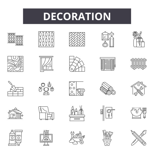 装饰线条图标，标志设置，矢量。装修大纲概念，说明:装修，脱房图片下载