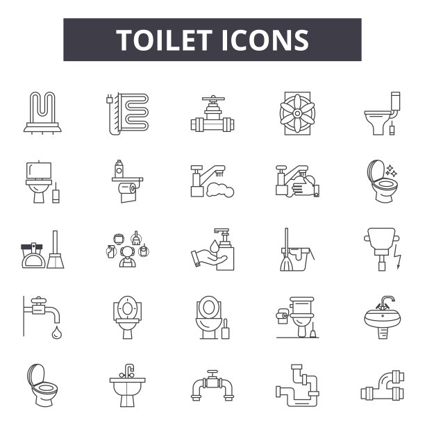 厕所线图标，标志设置，向量。厕所大纲概念，说明:厕所，浴室，厕所，洗手间，女性图片下载