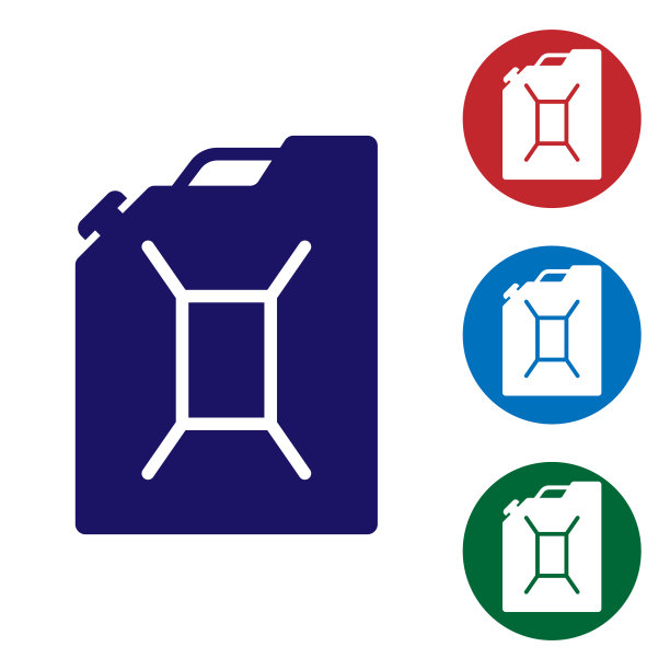 蓝色罐的汽油图标隔离在白色背景。柴油气体图标。设置圆形按钮中的颜色图标。矢量图图片下载