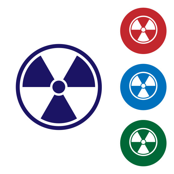 蓝色放射性图标孤立在白色背景。放射性有毒的象征。辐射危险的信号。设置圆形按钮中的颜色图标。矢量图图片下载