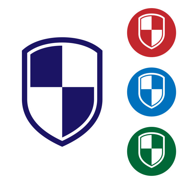 蓝盾图标孤立在白色背景。警卫队的迹象。设置圆形按钮中的颜色图标。矢量图图片下载