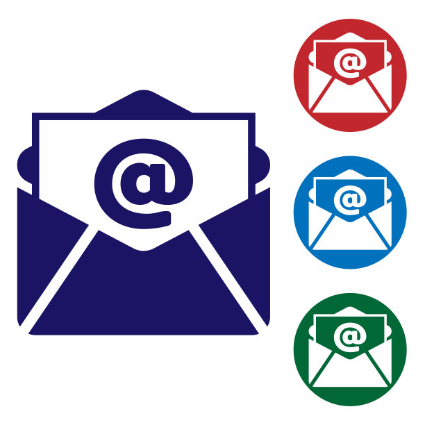 蓝色邮件和电子邮件图标隔离在白色背景。电子邮件信封标志。邮件标志。设置圆形按钮中的颜色图标。矢量图图片下载