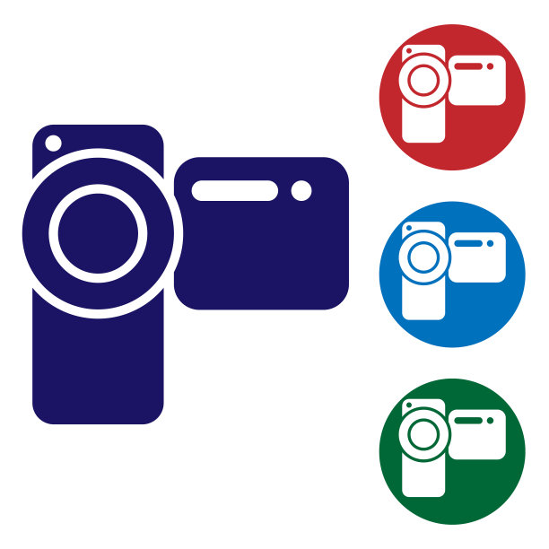 蓝色电影摄像机图标孤立在白色背景上。摄像机。电影的迹象。电影放映机。设置圆形按钮中的颜色图标。矢量图图片下载