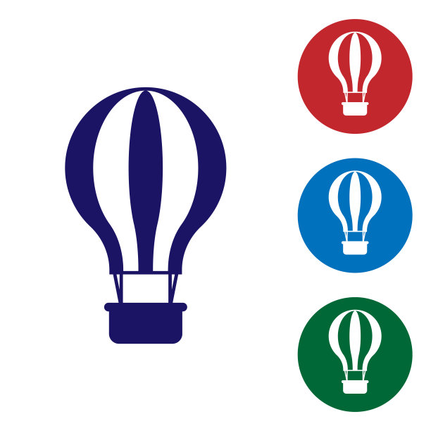 蓝色热气球图标孤立在白色背景。航空运输。设置圆形按钮中的颜色图标。矢量图图片下载