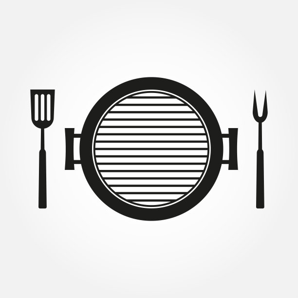 烧烤和烧烤图标与烤箱，烧烤叉和抹刀。矢量插图。图片下载