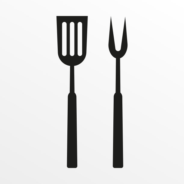 烧烤或烧烤工具图标。烧烤叉与抹刀。矢量插图。图片下载