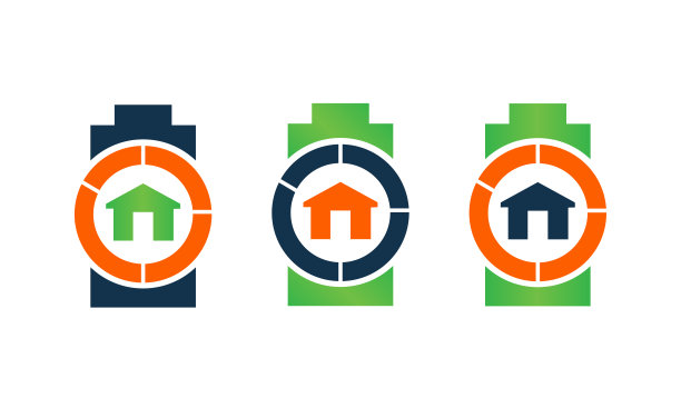 带房屋图标的电池矢量图图片下载