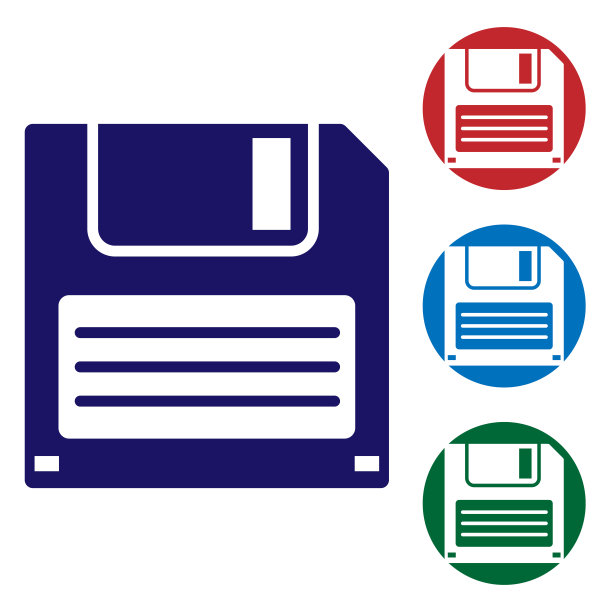 用于计算机数据存储的蓝色软盘图标隔离在白色背景上。软盘的迹象。设置圆形按钮中的颜色图标。矢量图图片下载