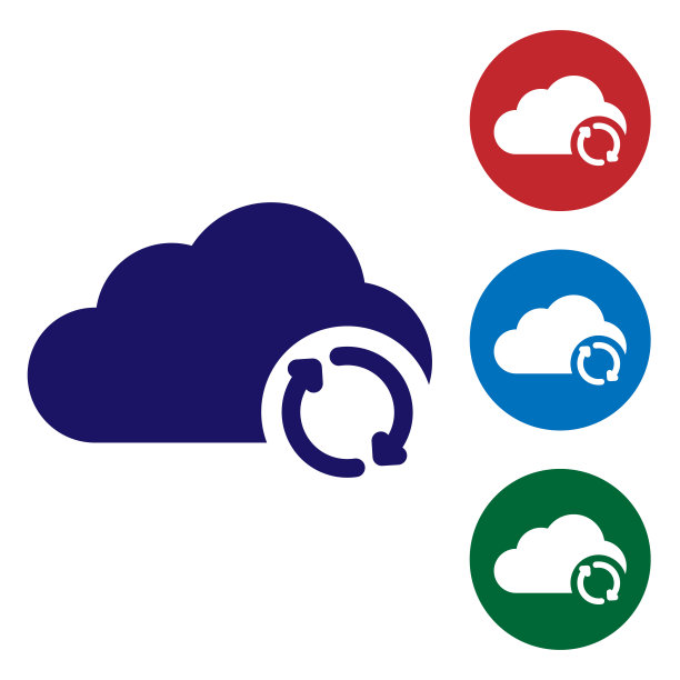 蓝云同步刷新图标隔离在白色背景。云计算和箭头。设置圆形按钮中的颜色图标。矢量图图片下载