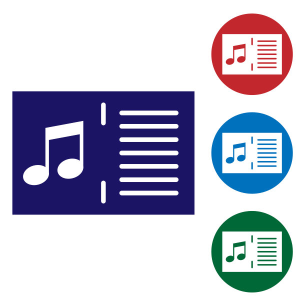 蓝色音乐书与备注图标孤立的白色背景。五线谱乐谱。笔记笔记。设置圆形按钮中的颜色图标。矢量图图片下载