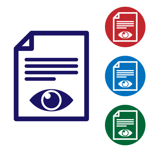 蓝色纸页与眼睛符号图标隔离在白色背景。打开信息文件签名。设置圆形按钮中的颜色图标。矢量图图片下载