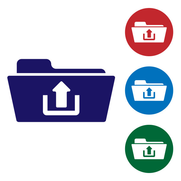 蓝色文件夹上传图标隔离在白色背景。设置圆形按钮中的颜色图标。矢量图图片下载