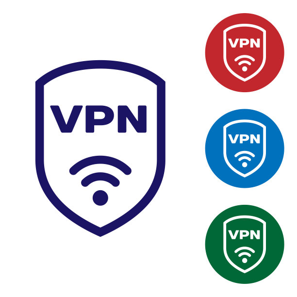 蓝盾与VPN和wifi无线互联网网络符号图标隔离在白色背景。VPN保护安全概念。设置圆形按钮中的颜色图标。矢量图图片下载