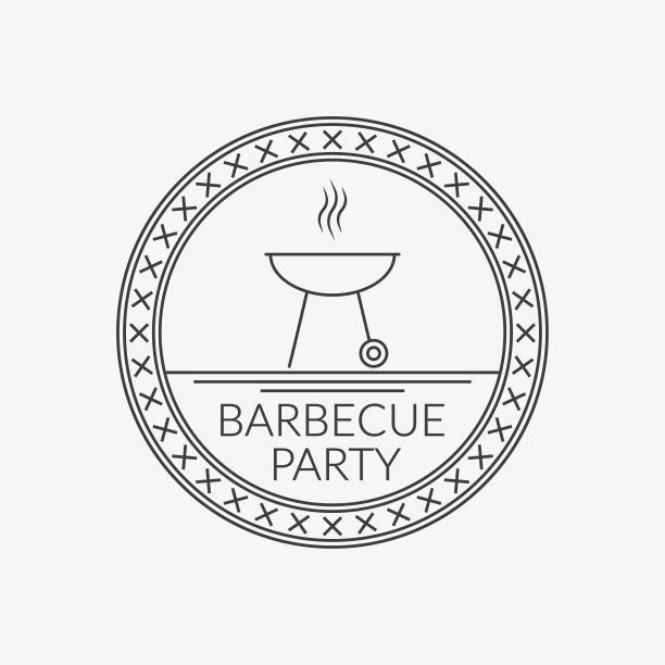 烧烤派对标志与烧烤或烤炉轮廓图标。矢量插图。图片下载