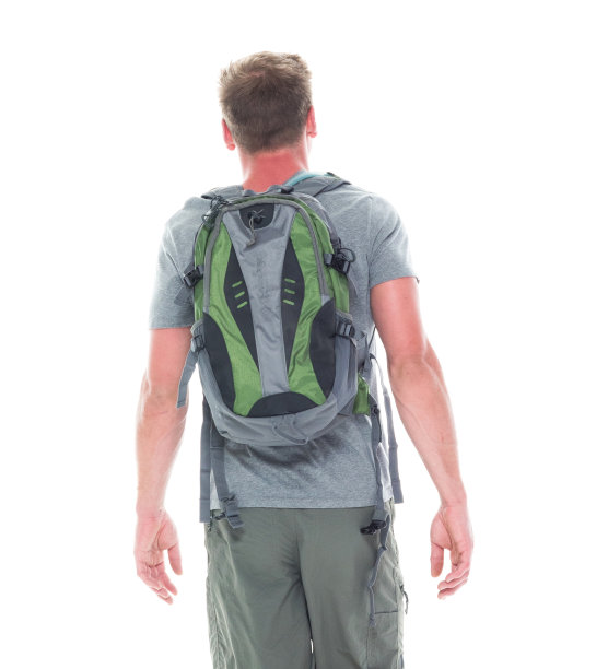 友好的男性徒步者是快乐的和行走，后视镜图片下载