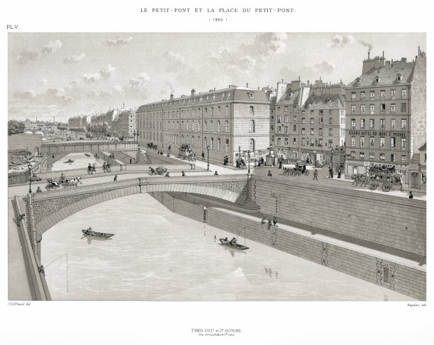 1880年的小桥。通过巴黎的年代图片下载