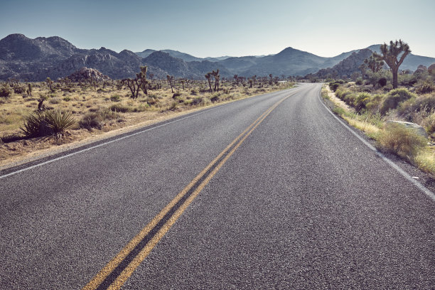 复古风格化的图片沙漠道路在日落，美国。图片下载