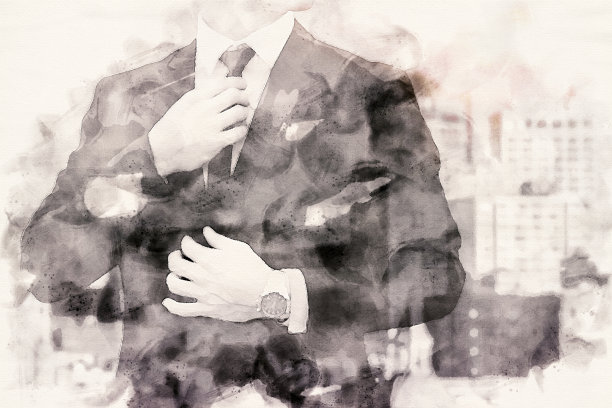 双重曝光的商人在水彩画图片下载