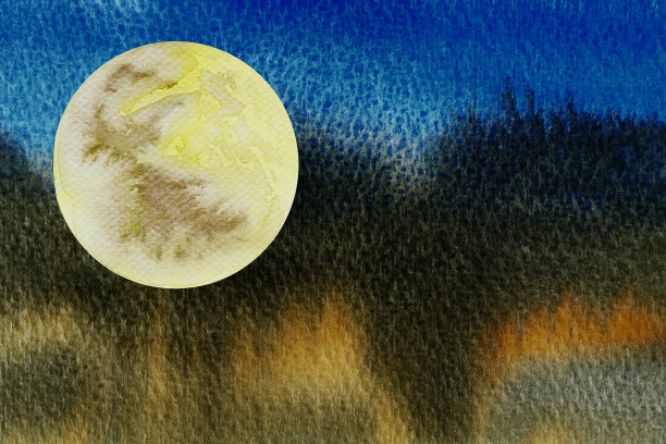 水彩满月插图。图片下载