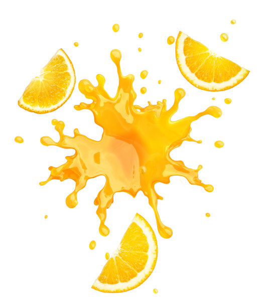 橙汁与橙片和滴孤立在白色背景。健康食品和均衡饮食的概念。图片下载