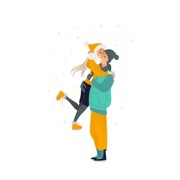矢量素描爱好者拥抱行走在冬天图片下载