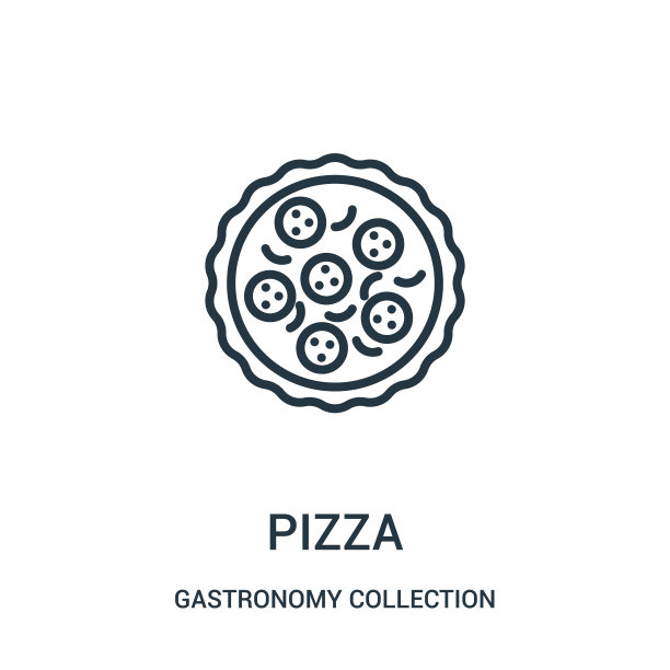 披萨图标向量美食收藏收藏。细线披萨轮廓图标矢量插图。图片下载