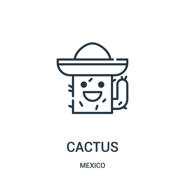 仙人掌图标矢量从墨西哥收集。细线仙人掌轮廓图标矢量插图。图片下载